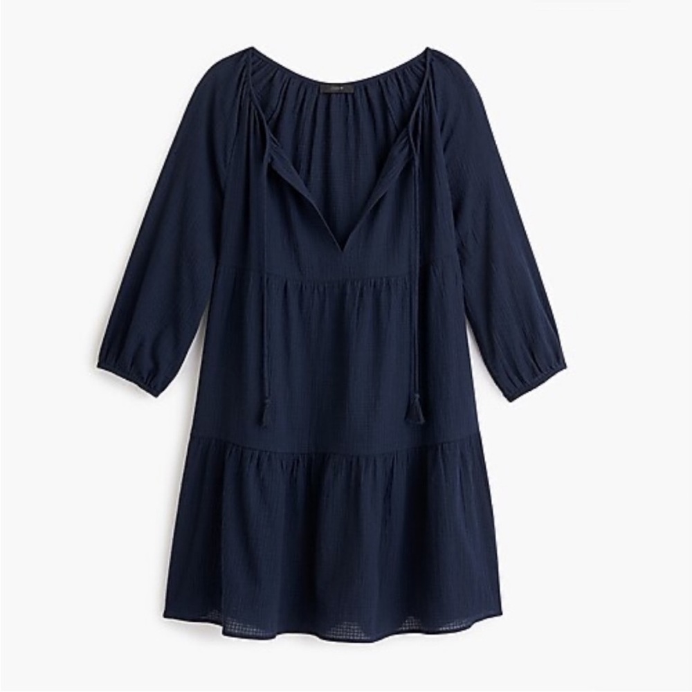 J. Crew Navy Tiered Beach Tunic in Crinkled Cotton NWT
